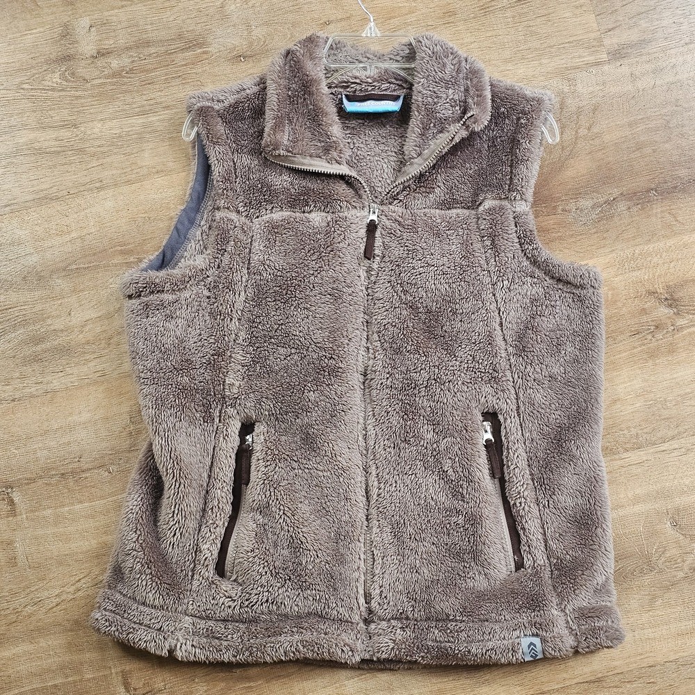 Free Country Women's Vest Shaggy Faux Fur Brown Full Zip Size Large